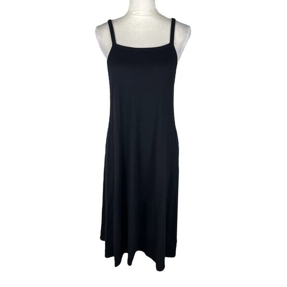 Eileen Fisher Black Tie Strappy Jersey Cami Dress Stretch Square Neck Size XS - Picture 1 of 6